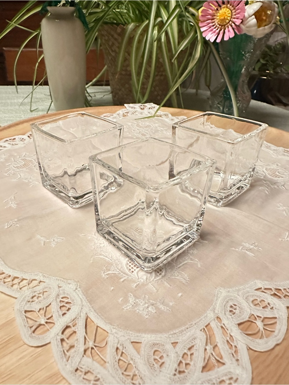 Set 3 Clear Glass Cube Vases Wedding Centerpieces 2.5”